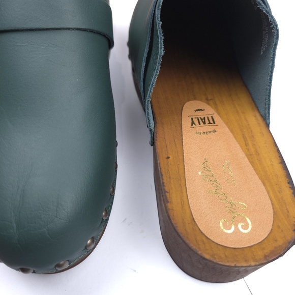 New Anthropologie Seychelles Green Leather Clogs 9.5 - Picture 4 of 12